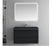 Sogood Meuble de Salle de Bain Suspendus Noir Mat 90x48x55 cm Ensemble de 3 Pièces Meuble avec Lavabo et Miroir Design Lucca