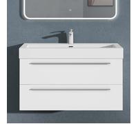 Sogood Meuble de Salle de Bains Blanc Mat Ensemble de 2 Pièces Meuble Suspendu avec Lavabo 100 cm Design Quadratto