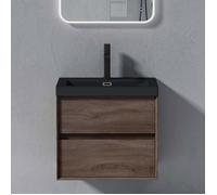 Sogood Meuble de Salle de Bains Chêne 2 Pièces Meuble avec Lavabo Meuble sous-lavabo Suspendu 60cm Design Rimo