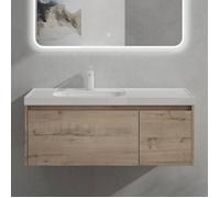 Sogood Meuble de Salle de Bains Chêne blanc clair Ensemble de 2 Pièces Meuble Suspendu avec Lavabo 100cm avec Soft-close Design Salerno