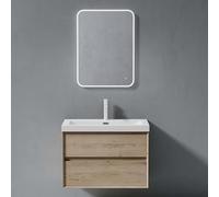 Sogood Meuble de Salle de Bains Chêne Blanc Clair Ensemble de 3 Pièces Meuble avec Lavabo et Miroir LED Meuble sous-lavabo Suspendu 76,5cm avec Soft-Close Design Rimo