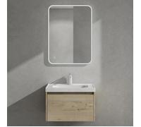 Sogood Meuble de Salle de Bains Chêne Blanc Clair Ensemble de 3 Pièces Meuble avec Lavabo et Miroir LED 60cm avec Soft-Close Salerno