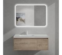 Sogood Meuble de Salle de Bains Chêne Blanc Clair Ensemble de 3 Pièces Meuble Suspendu avec Lavabo et Miroir LED 100cm avec Soft-Close Design Salerno