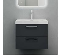 Sogood Meuble de Salle de Bains Gris Noir Mat Ensemble de 2 Pièces Meuble sous Vasque Suspendu avec Lavabo 60cm 2 Tiroirs Bavaria