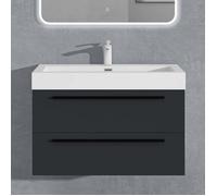 Sogood Meuble de Salle de Bains Gris Noir Mat Ensemble de 2 Pièces Meuble Suspendu avec Lavabo 90 cm Design Quadratto
