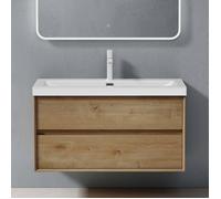 Sogood Meuble de Salle de Bains Marron Clair Ensemble de 2 Pièces Meuble avec Lavabo Meuble sous-lavabo Suspendu 100cm avec Soft-Close Design Rimo