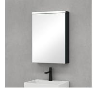 Sogood Meuble Murale Salle de Bains avec Miroir LED Placard de Rangement Réglable Anthracite Mat en Bois 1 Porte 50x15x70 cm
