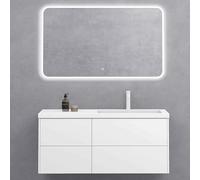 Sogood Meuble sous Vasque Blanc Mat et Lavabo de Salle de Bain 120x46x54cm Ensemble de 3 Pièces Meuble avec Lavabo et Miroir LED