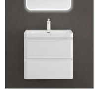 Sogood Meuble sous-Vasque Meuble Bas Mural avec lavabo en Solid Surface Lucca Blanc Brillant 60 x 42 x 50 cm
