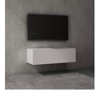 doporro Meuble TV Bas 100x40,2x30cm Armoire TV Blanc Mat Table de Télévision Salon avec Porte Meuble TV Suspendu MBTV02