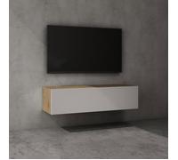 Sogood Meuble TV Bas 120 cm Armoire TV Marron Clair + Blanc Mat Table de Télévision Salon avec 2 Portes Meuble TV Suspendu MBTV02