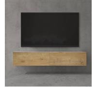 Sogood Meuble TV Bas 160 cm Armoire TV Blanc Mat + Marron Clair Table de Télévision Salon avec 2 Portes Meuble TV Suspendu MBTV02