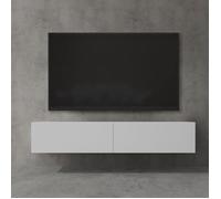 Sogood Meuble TV Bas 160 cm Armoire TV Blanc Mat Table de Télévision Salon avec 2 Portes Meuble TV Suspendu MBTV02