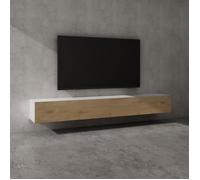 Sogood Meuble TV Bas 240 cm Armoire TV Blanc Mat + Marron Clair Table de Télévision Salon avec Portes Meuble TV Suspendu MBTV02
