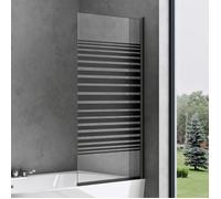 Sogood® Paroi de Baignoire 80x140 cm Pare Baignoire 1 Volet Verre Trempé Bande Opaque Profilés Noir Montage Réversible Cortona201MS