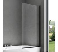 Sogood® Paroi de Baignoire 80x140 cm Pare Baignoire 1 Volet Verre Trempé Transparent Profilés Noir Montage Réversible Cortona201K