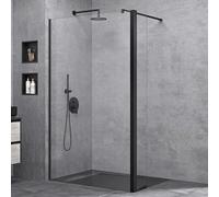 Sogood Paroi de Douche à L'italienne Transparent Pare-Douche Verre de Sécurité 10mm Bremen2K 110x200cm + Partie Latérale 30cm Profilé Noir Stabilisateur Rectangulaire