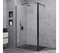Sogood Paroi de Douche à L'italienne Transparent Pare-Douche Verre de Sécurité 10mm Bremen2K 140x200cm + Partie Latérale 30cm Profilé Noir Stabilisateur Rond