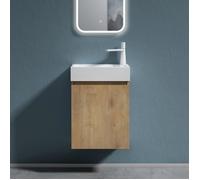 Sogood Petit Meuble de Salle de Bain Suspendu 46cm Aspect de Chêne Ensemble de 2 Pièces Meuble avec Lavabo Solid Surface Pisa02