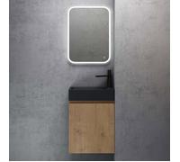 Sogood Petit Meuble de Salle de Bain Suspendu 46cm Aspect de Chêne Ensemble de 3 Pièces Meuble avec Lavabo et LED Miroir Pisa02