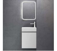 Sogood Petit Meuble de Salle de Bain Suspendu 46cm Blanc Mat Ensemble de 3 Pièces Meuble avec Lavabo et LED Miroir Pisa02