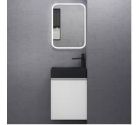 Sogood Petit Meuble de Salle de Bain Suspendu 46cm Blanc Mat Ensemble de 3 Pièces Meuble avec Lavabo et LED Miroir Design Pisa02