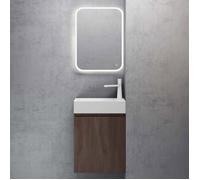 Sogood Petit Meuble de Salle de Bain Suspendu 46cm Chêne Ensemble de 3 Pièces Meuble avec Lavabo et LED Miroir Pisa02