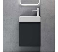 Sogood Petit Meuble de Salle de Bain Suspendu 46cm Gris Noir Mat Ensemble de 2 Pièces Meuble avec Lavabo Solid Surface Pisa02