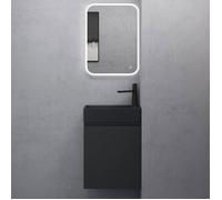 Sogood Petit Meuble de Salle de Bain Suspendu 46cm Gris Noir Mat Ensemble de 3 Pièces Meuble avec Lavabo et LED Miroir Pisa02