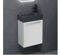 Sogood® Petit Meuble sous Vasque Blanc Mat et Vasque Gris Noir Mat 46cm Ensemble de 2 Pièces avec Lavabo Design Pisa