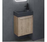 Sogood® Petit Meuble sous Vasque Chêne Blanc Clair et Vasque Gris Noir Mat 46cm Ensemble de 2 Pièces avec Lavabo Design Pisa