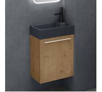 Sogood® Petit Meuble sous Vasque Marron Clair et Vasque Gris Noir Mat 46cm Ensemble de 2 Pièces avec Lavabo Design Pisa