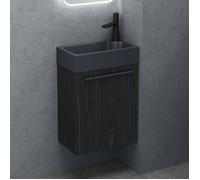 Sogood Petit Meuble sous Vasque Noir Texturé et Vasque Gris Noir Mat 46cm Ensemble de 2 Pièces Meuble de Salle de Bain avec Lavabo Design Pisa