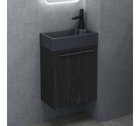 Sogood Petit Meuble sous Vasque Noir Texturé et Vasque Gris Noir Mat 46cm Ensemble de 2 Pièces Meuble de Salle de Bain avec Lavabo Design Pisa