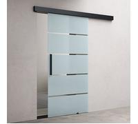 Sogood Porte Coulissante en Verre d'Intérieur 77,5x205cm Bandes Opaques Poignée Barre Porte Glissante avec Amortisseur Amalfi 13