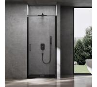 Sogood Porte de Douche Pivotante Transparente 90x195cm Paroi de Douche Noir pour Niche Verre de 8mm avec Revêtement Anti-calaire Teramo36K