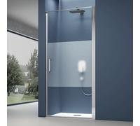 Sogood Porte de Douche Pivotante Transparente avec Bande Opaque 100x195cm Paroi de Douche pour Niche Verre de 8mm avec Revêtement Anti-calaire Teramo36MS