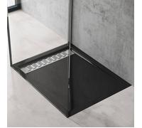 Sogood® Receveur de douche noir 80x100cm bac à douche Xetro4 rectangulaire extra plat 5cm + bonde AL02