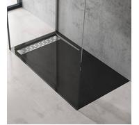 Sogood Receveur de Douche Noir Bac à Douche Extra Plat Rectangulaire en Acrylique 90x140x5cm + Bonde AL01 Design Xetro04