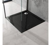 Sogood Receveur de Douche Ultra Plat 4cm Bac à Douche Anti-glisse Acrylique Noir 80x80x4cm Design Lucia01 avec Bonde AL02