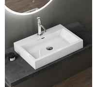 Sogood Vasque à Poser 60cm Lavabo Suspendu Blanc Colossum06 Fonte Minérale Solid Surface 60x42x10cm