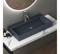 Sogood Vasque à Poser 76,5cm Lavabo Suspendu Gris Noir Mat Colossum06 Fonte Minérale Solid Surface 76,5x42x10cm