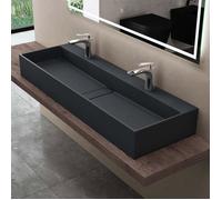 Sogood Vasque à Poser Gris Noir Mat Lavabo Salle de Bains Suspendu 120x40x14cm Lave Mains avec Percages pour 2 Robinets