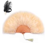 SOGUGOM Abanicos De Mano Para Fiesta Éventail à plumes de champagne avec bandeau - Accessoires burlesques pour vêtements et décorations de mariage (champagne)