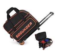 SOGUKOER Sac de bowling à 2 balles avec roulettes, chariot léger à double boule avec grand compartiment séparé pour chaussures et poche surdimensionnée pour accessoires, poignée rétractable extensible