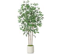 SOGUYI Ficus Arbre Artificiel 150 cm Plante Artificielle Interieur, Faux Arbre en Pot de Fleurs Blanche avec Fausse Mousse pour Décoration Intérieure de Coin de Bureau à Domicile(1 Pièce)