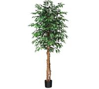 SOGUYI Ficus Plante Artificielle Interieur de 180cm Grande Arbre Artificiel avec Tronc en Bois Naturel, Fausse Ficus Plante de Sol pour Salon, Chambre, Entrée et Coin, Décoration(1 Pièce)