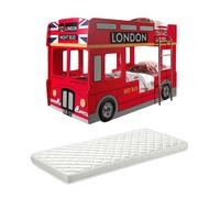 SOHO - Lits Superposés 90x200cm Bus Londres avec Leds + Matelas -