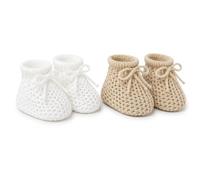 SOHOBABY Chaussons bébé adorables de style espagnol - Lot de DEUX (2 paires) - Pantoufles douces, chaudes et sûres pour nouveau-nés garçons et filles (White/Biscuit)