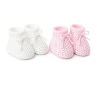 SOHOBABY Chaussons bébé adorables de style espagnol - Lot de DEUX (2 paires) - Pantoufles douces, chaudes et sûres pour nouveau-nés garçons et filles (White/Pink)